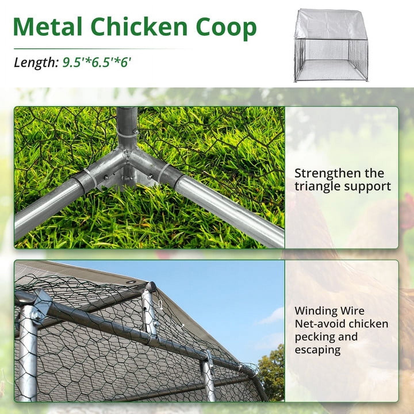 M optimized Large Metal Chicken Coop, Spacious Metal Chicken Coop with Anti-Ultraviolet Cover & Waterproof Cover, for Farm, Backyard, Outdoor