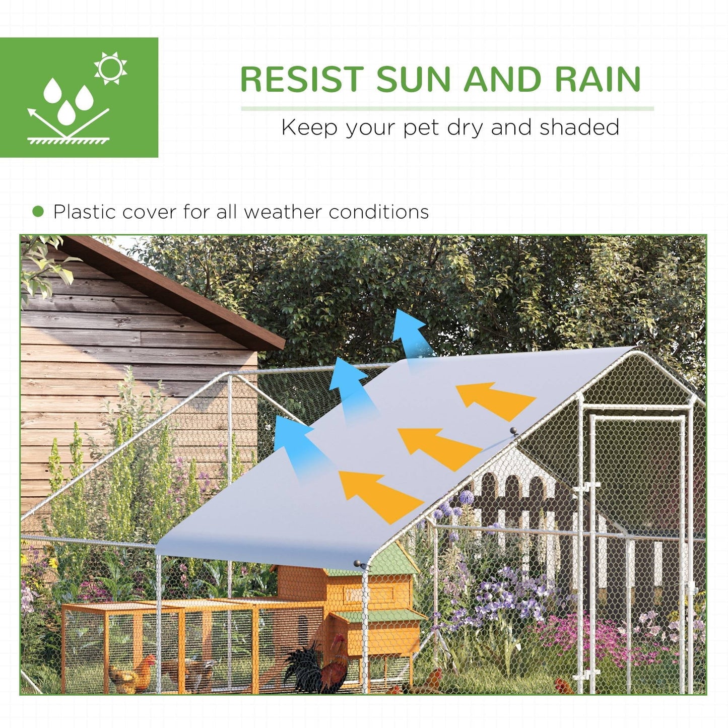 Large Chicken Coop Metal Chicken Run with Waterproof and Anti-UV Cover, Spire Shaped Walk in Fence Cage Hen House for Outdoor and Yard Farm Use, 1" Tube Diameter, 9.8' x 13.1' x 6.6'