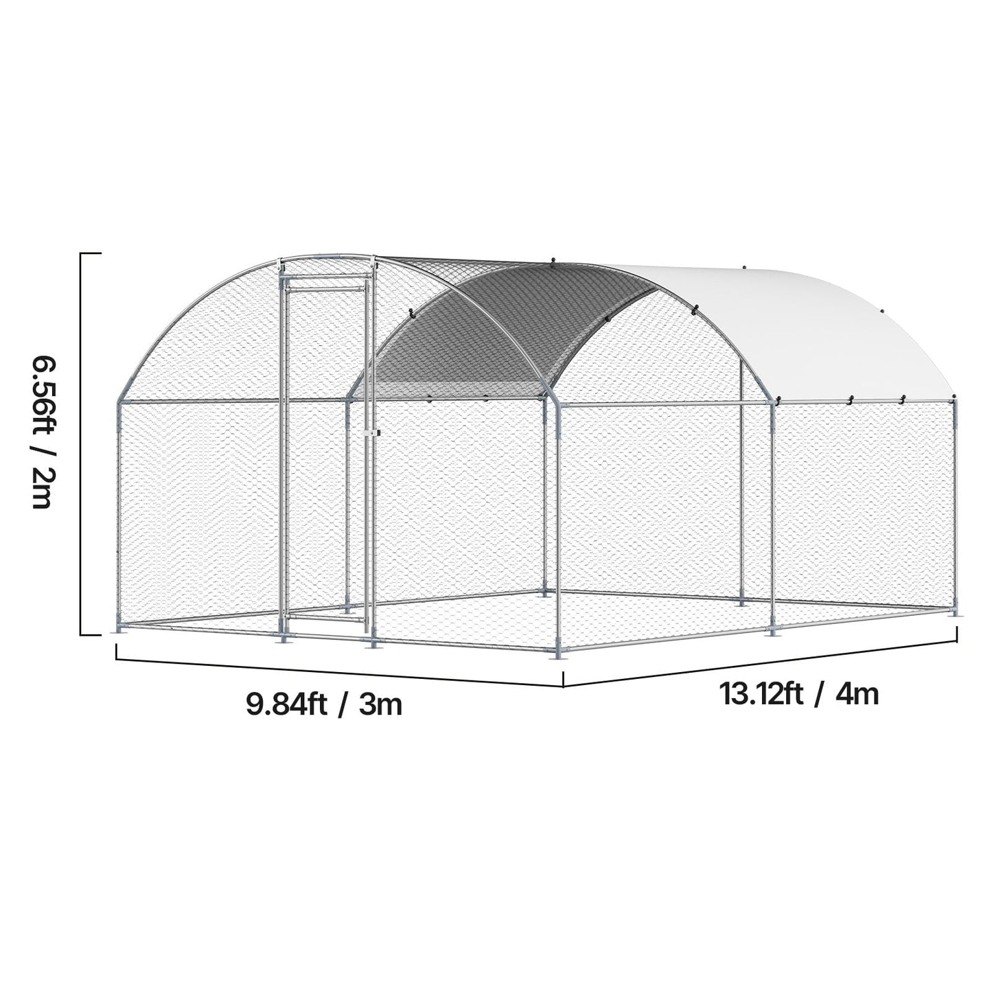 KFFKFF Metallic Poultry Enclosure, Dimensions 9.8x13.1x6.5 ft, Spacious Walk-in Design with Protective Cover, Dome-shaped Roof, Secure Locking Mechanism, Outdoor Cage for Ducks and Rabbits
