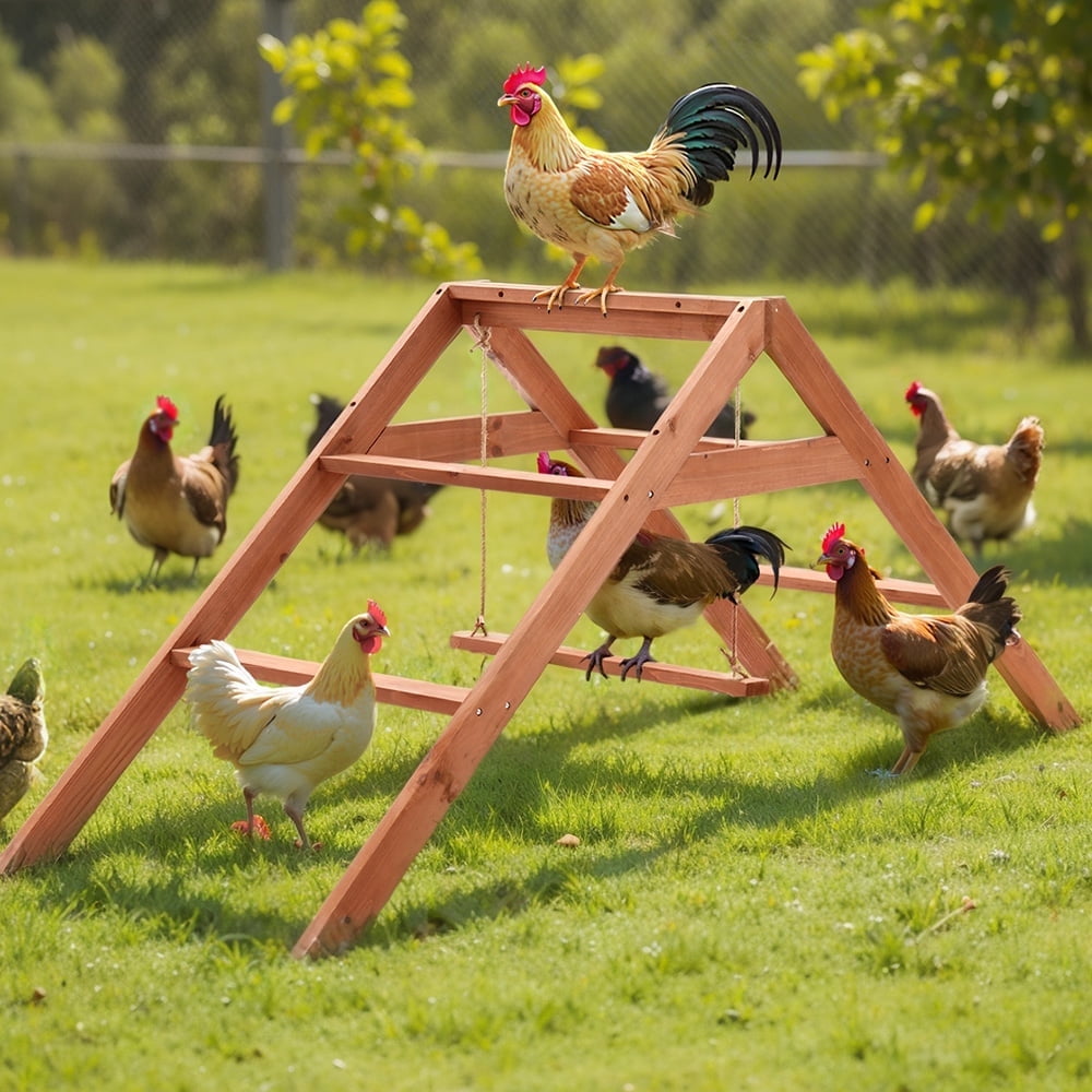 Chicken Roosting Bars for Coop Accessories, DOMIPET Chicken Perches Activity Play with Swing Set, Wooden Chicken Ladder, Chicken Toys Easy to Assemble & Clean