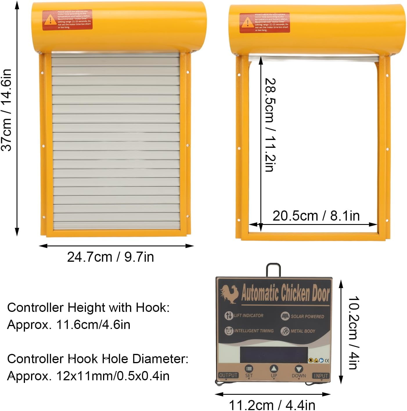 Automatic Chicken Coop Door Solar for Duck Goose Farm, Roller Shutter  Metal Chicken, Duck, Goose Coops Cages (Yellow)