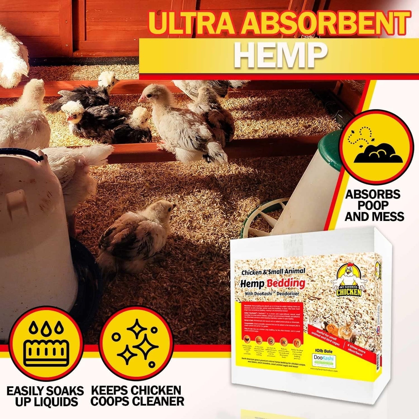 Hemp Bedding for Chicken Coop with Anti Odor DooKashi - Small Animal Litter for Guinea Pig, Hamster, Bunny Rabbit, Snake, Ferret, Tortoise, Rat - Wood Shavings Alternative for Poultry (1cuft)