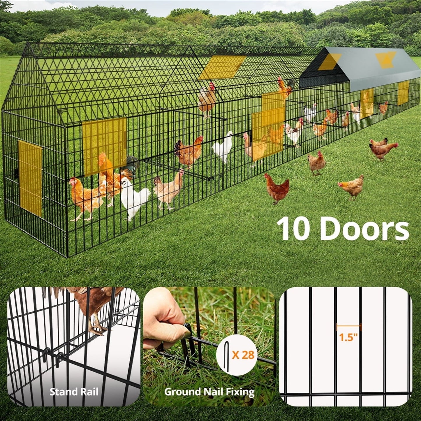 Large Chicken Coop with Upgraded Cover, DOMIPET 252" x 42" x 44" Pet Playpen Exercise Pen Rabbit Duck Chicken Run, Outdoor Backyard Farm Cage for Rabbit Duck Hen