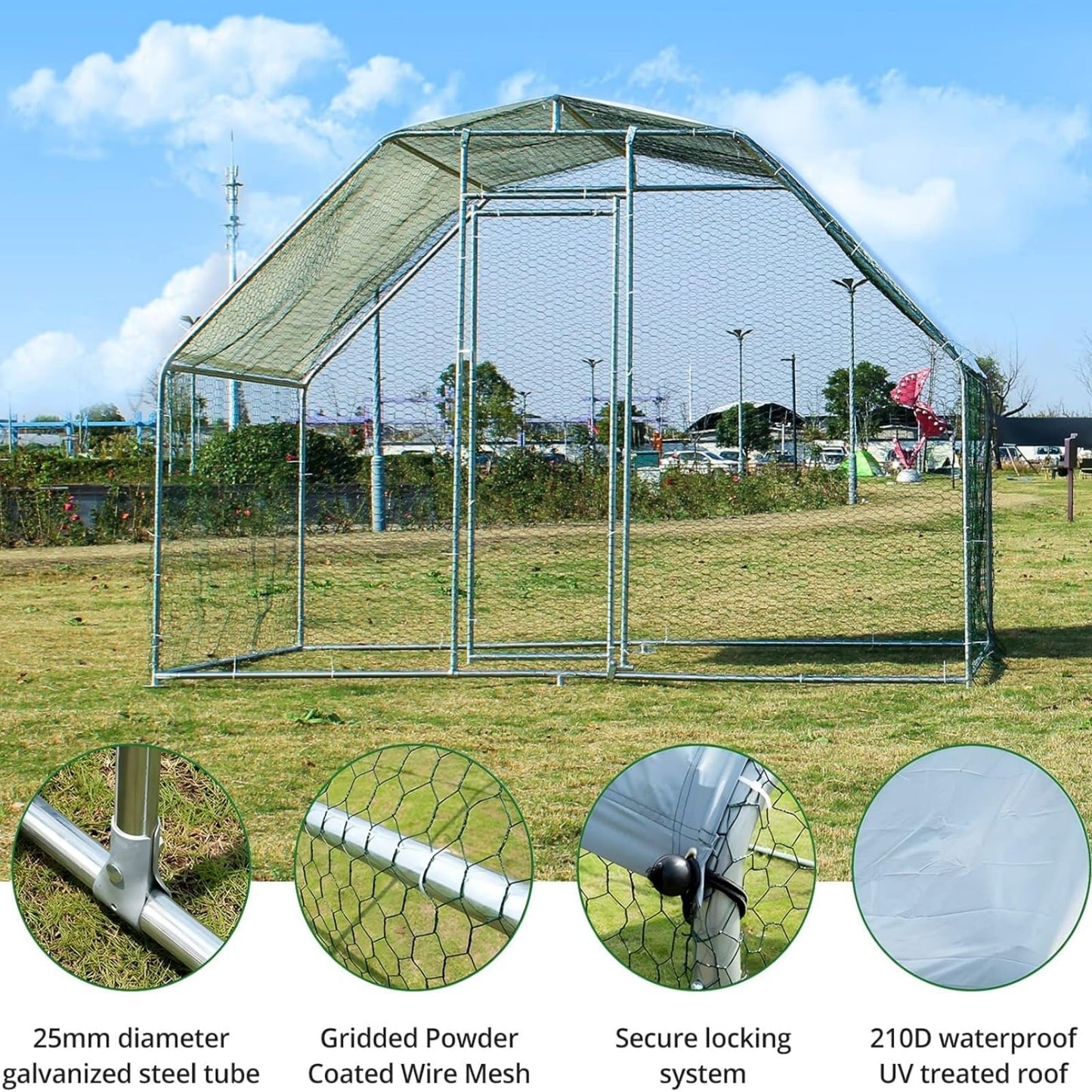 M optimized Large Metal Chicken Coop, Spacious Metal Chicken Coop with Anti-Ultraviolet Cover & Waterproof Cover, for Farm, Backyard, Outdoor