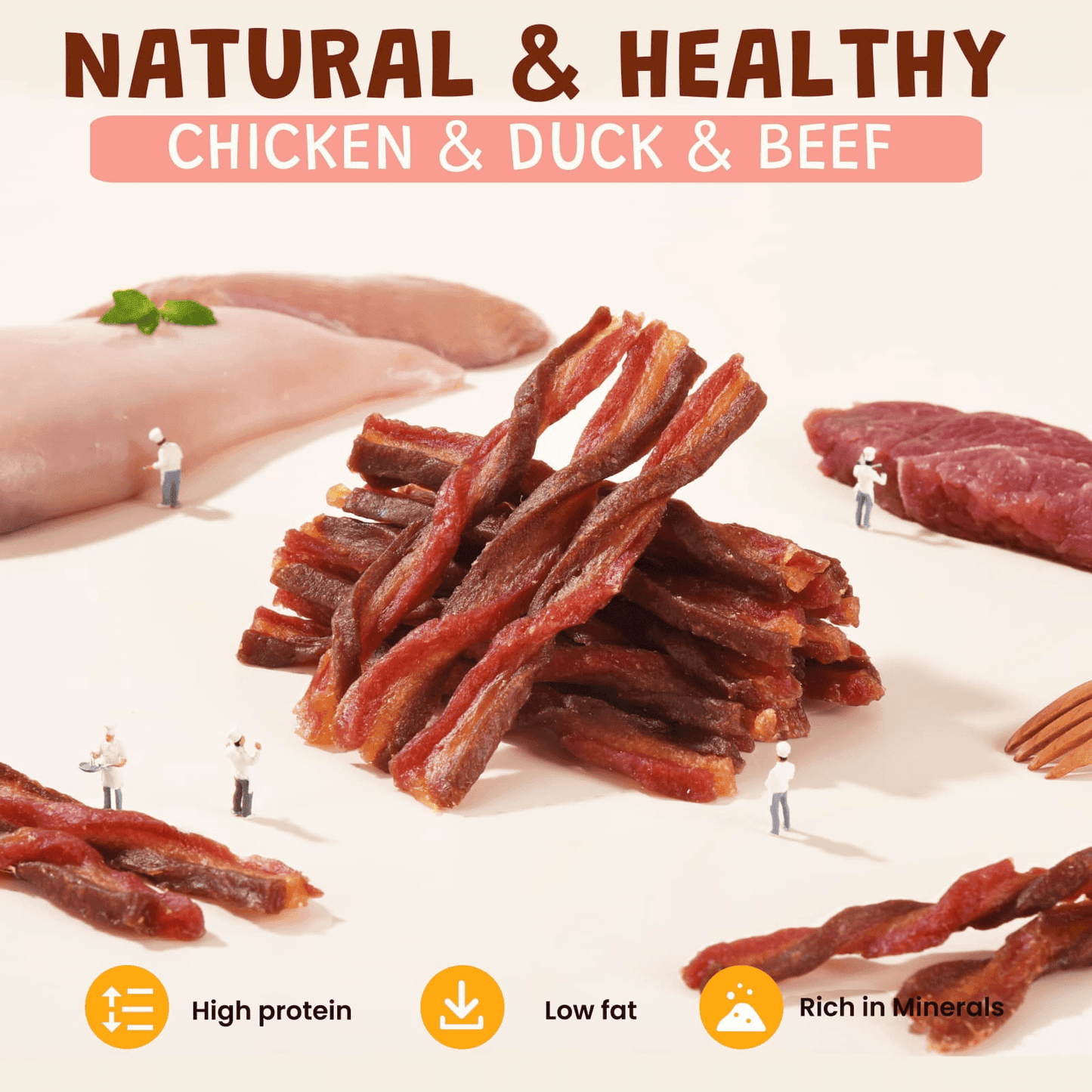 ASMPET Natural Twist Dog Treats, Real Premium Beef, Chicken and Duck Jerky for Small Medium Large Dog, 10.5 oz