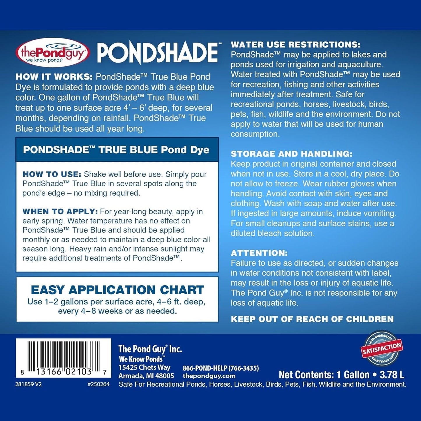 LXLP PondShade Concentrated True Blue Pond Dye, Easy to Apply Colorant for Beautiful Water, Safe for Fish, Pets, Livestock & Wildlife, 1 Gallon