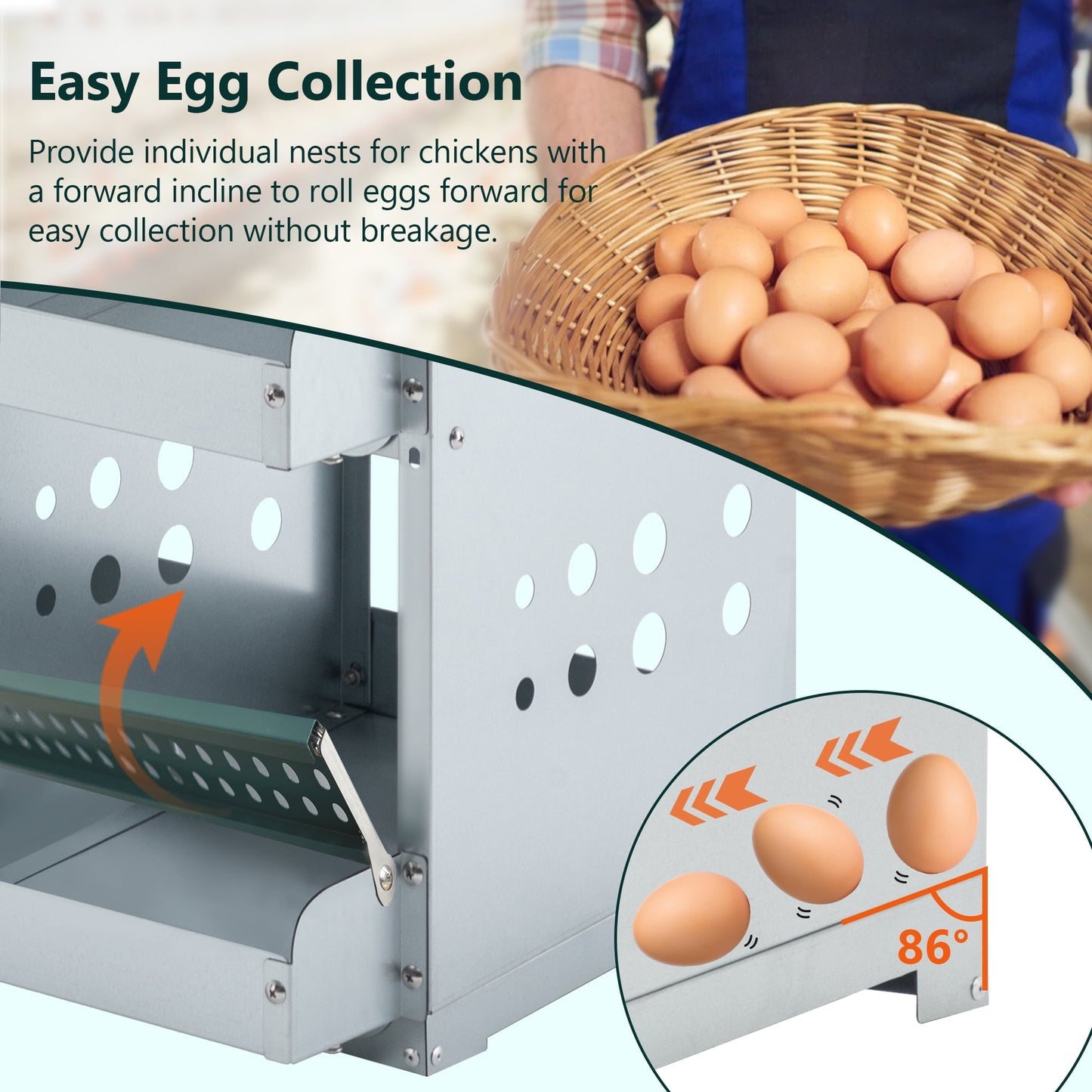 Chicken Nesting Box, 6 Compartment Metal Nesting Boxes for Hens Laying Eggs, Roll Away Chicken Laying Boxes with Egg Collection