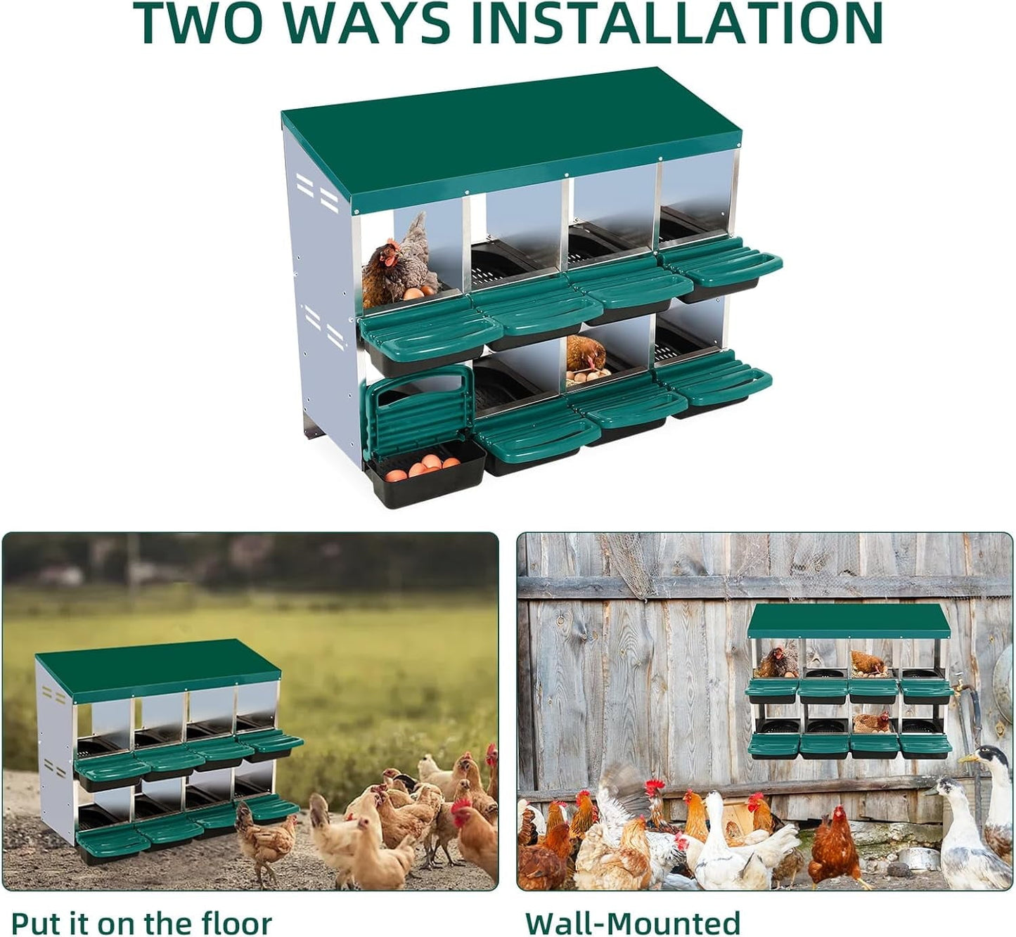 Pinypikaka Chicken Nesting Box, 8 Compartments Nesting Boxes for Chickens, Chicken Laying Boxes, Roll Away Nesting Box for Chickens Laying Egg with Lid Cover