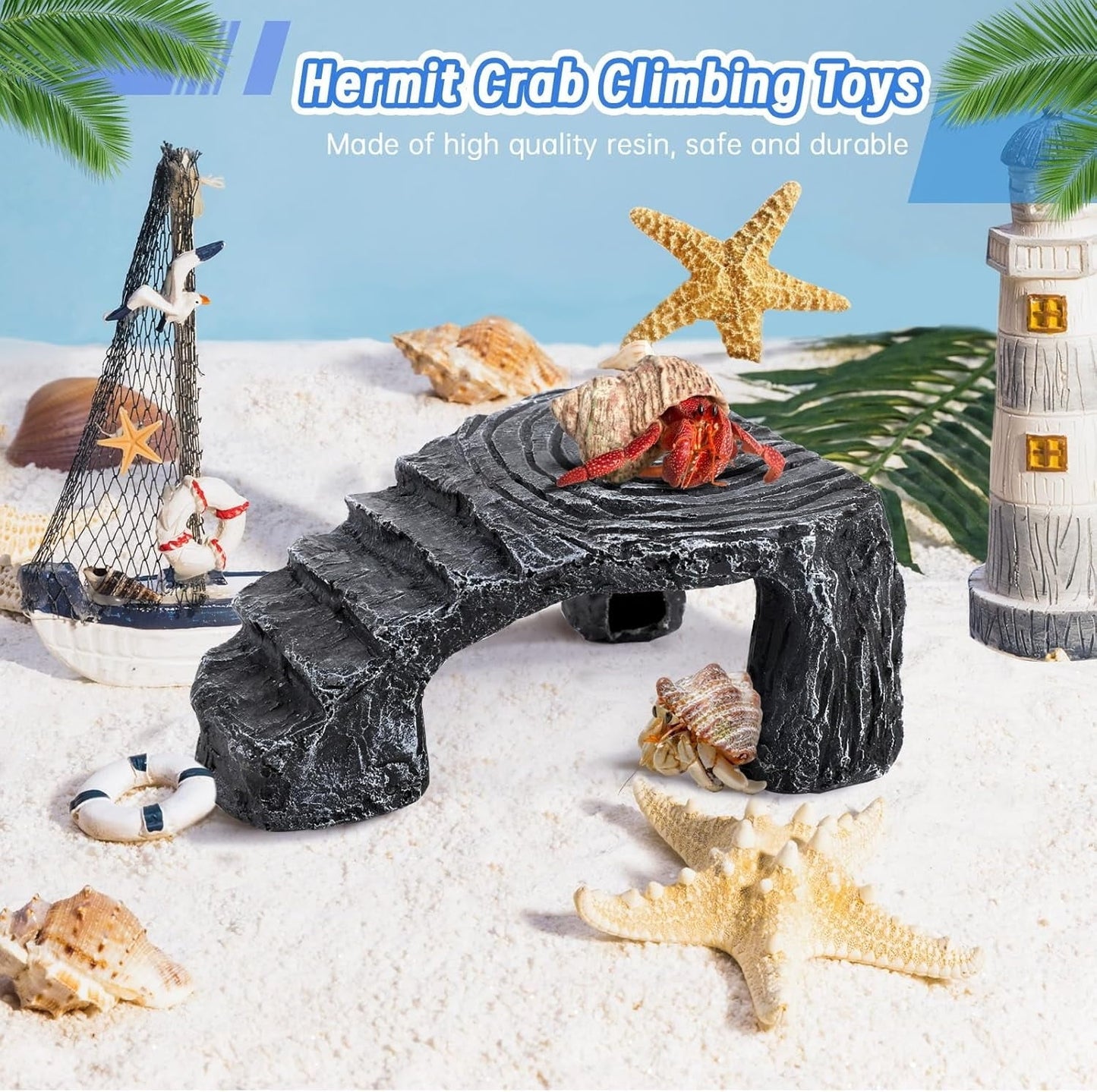Hermit Crab Climbing Toys,Resin Hermit Crab Hideout,Hermit Crabs Tank Accessories Decor,Climbing Hideout Toy for Hermit Crabs Lizard Chameleon Hamster (Grey, 4.33 x3.74 x1.96in)