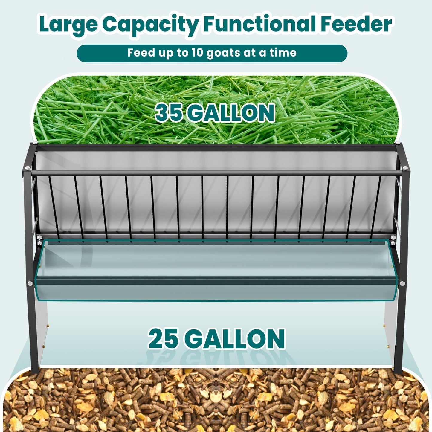 60 Gallon Feeder, Durable Galvanized Steel Livestock Feeder, Weather - Resistant for Sheep, Pigs, Horses in Farm, Pastureland, Animal Pen