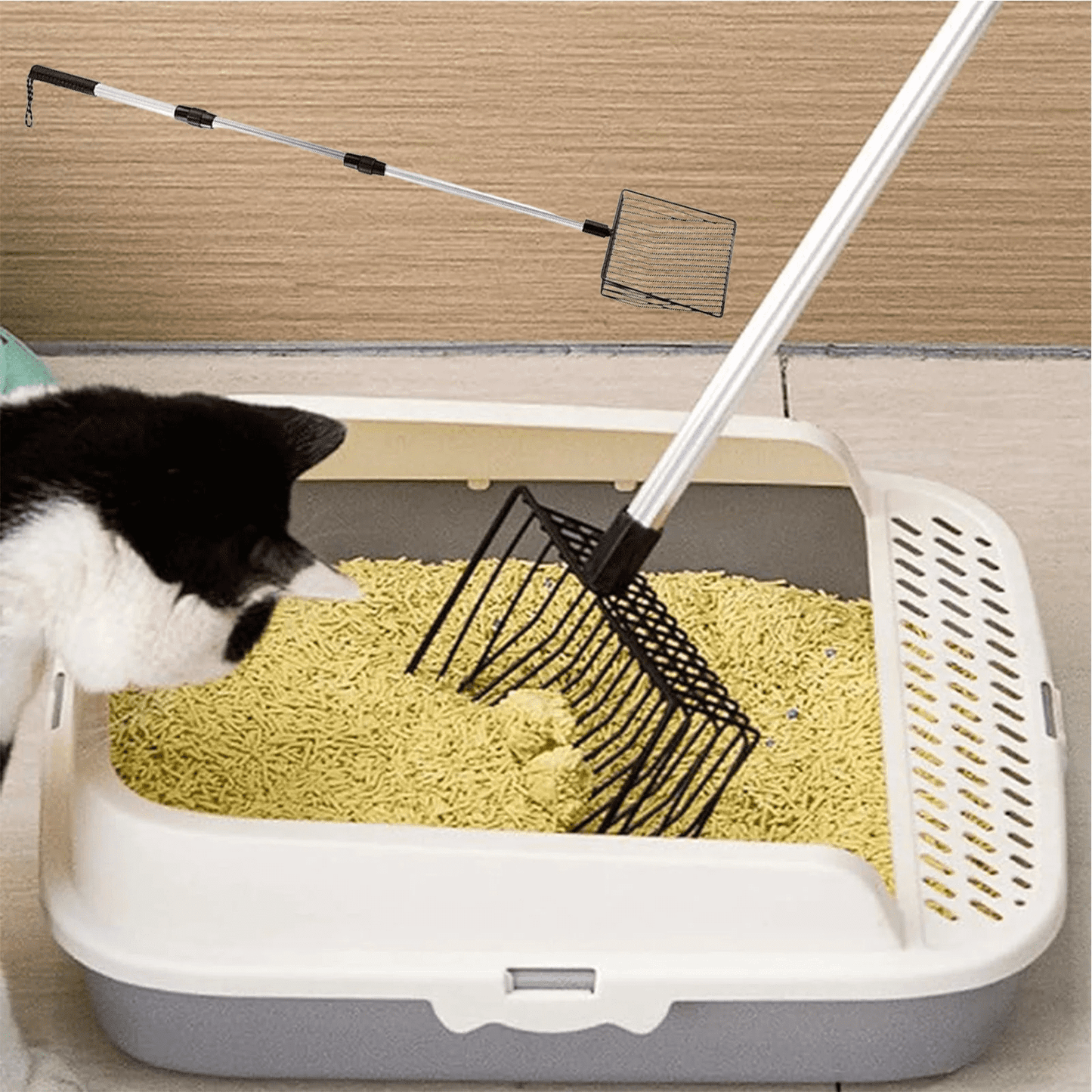 Chicken Poop Scooper,3 in 1 Adjustable Chicken Scooper for Poop (22-41inch) Long Handle for Farm Chicken Poop Scooper & Home Kitty Litter Scoop,Chicken Coop Accessories