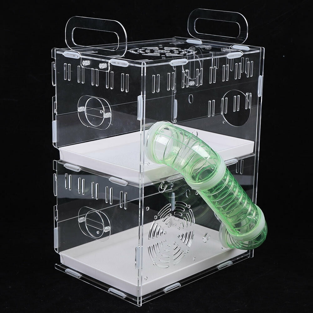 Acrylic 2 Tier Hamster Cage Habitat Clear Rodent Gerbil Mouse Mice Rat House usa