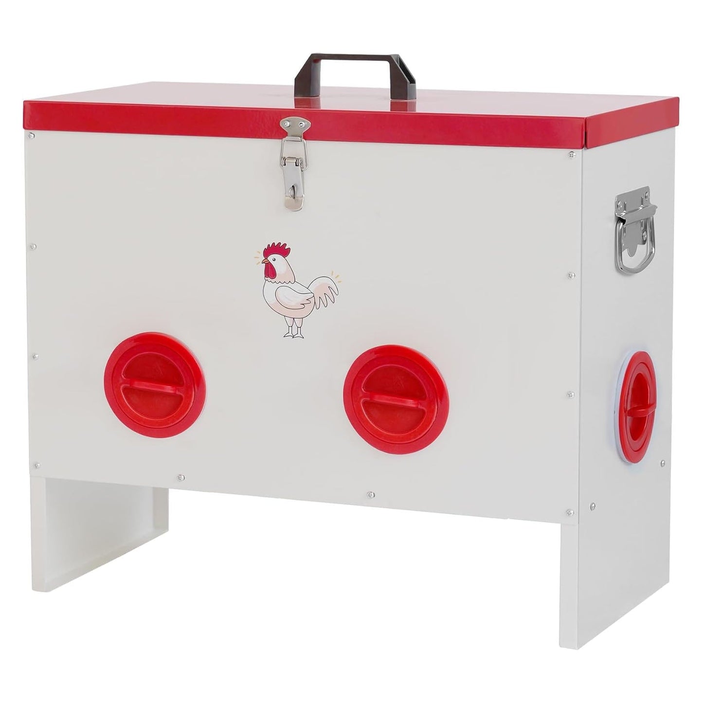 M optimized Automatic Chicken Feeder No Waste, 50 Pounds 6 Ports Poultry Feeder Box Metal Feeders for Chickens Rainproof Chicken Coop Feed Ports for Chickens, Ducks, Turkeys