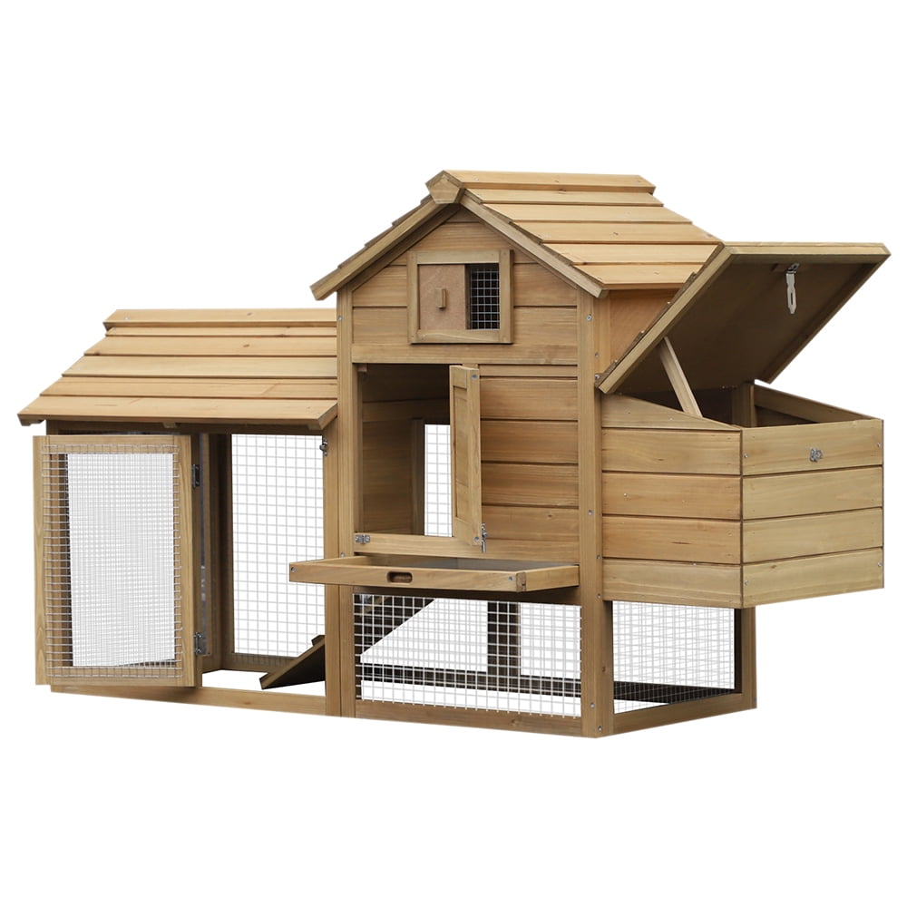 MIDOQIN 59" Wooden Chicken coop, Small Hen House with 2 Doors, Nesting Box & Removable Tray Poultry Cage for Outdoor Backyard