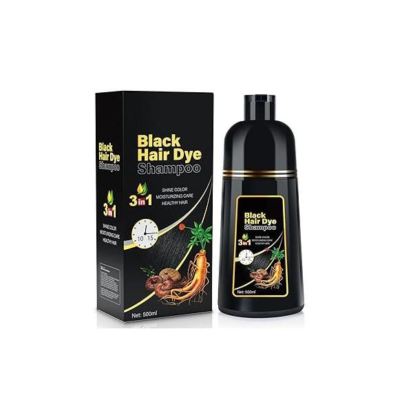 Natural Black Hair Dye Shampoo Instant & Easy 3-in-1 Color Solution for Men and Women - Herbal Formula, Ammonia-free, Lasts 30 Days 16.90 oz