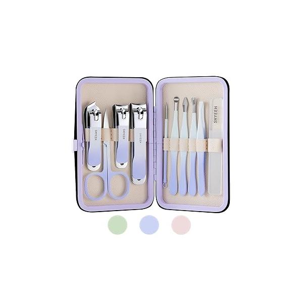 Manicure Set, 10 pcs High-Carbon Steel Nail Clippers Portable Mini and Pedicure Kit, Travel Grooming Kit with Leather Bag for Men Women