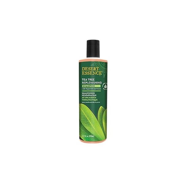 Desert Essence Tea Tree Oil Replenishing Shampoo, 12.7 fl oz, Gluten Free, Vegetarian, Non-GMO, Paraben Free - Moisture Shampoo with Peppermint & Eucalyptus Oils to Deeply Cleanse Hair