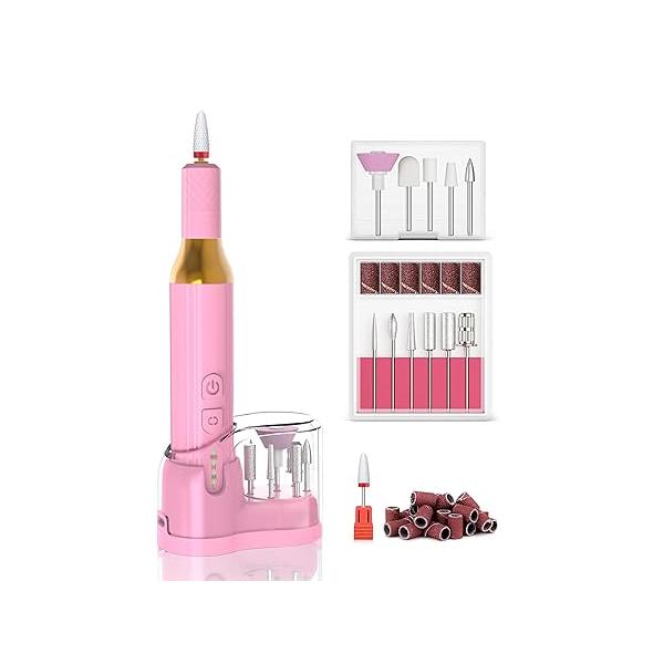 Nail Drill,Cordless Electric Files for Gel Nails E-File Manicure Kit Women Rechargeable Drill para Uñas Profesional Machine Grinder Acrylic White (M918)