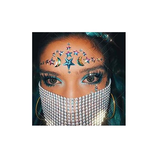 Face Gems Crystal Jewels Star Rhinestone Eye Temporary Tattoos Makeup Stickers Halloween Festival Outfit Rave Accessories for Women and Girls (White)