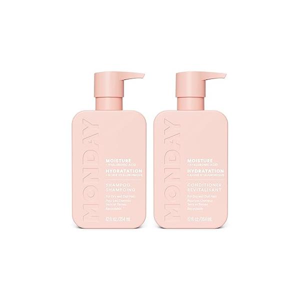 MONDAY HAIRCARE Moisture Shampoo + Conditioner Set for Dry, Coarse, Stressed, Frizzy Hair, Made with Coconut Oil, Rice Protein, Shea Butter and Vitamin E, All Natural, 12 fl oz (Pack of 2)