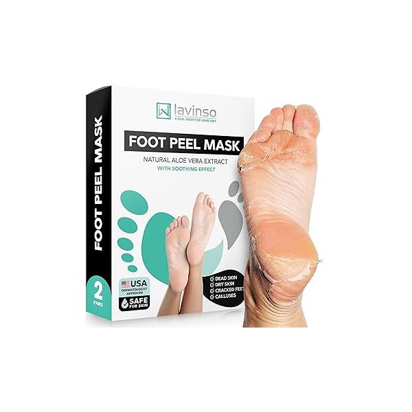 Lavinso Foot Peel Mask for Dry Cracked Feet - 2 Pack Peeling Removes Dead Skin and Calluses - Exfoliating Soft Baby Feet, Original Scent