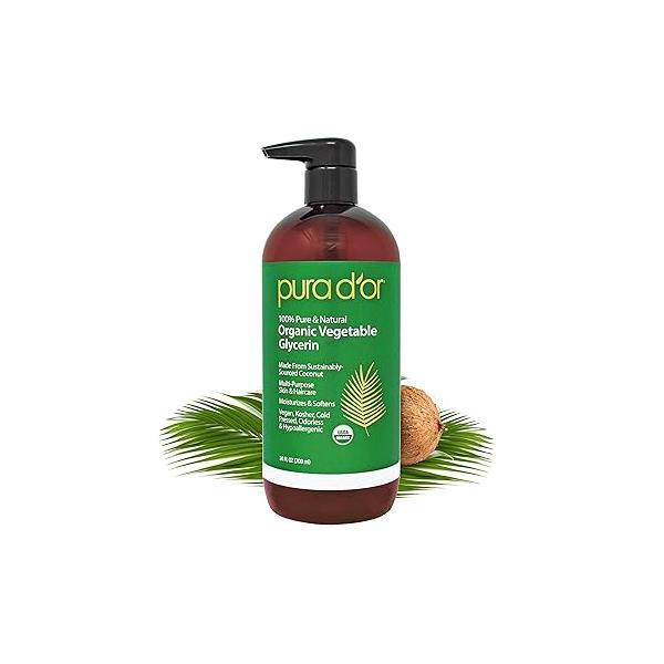 PURA D'OR 24 Oz ORGANIC Vegetable Glycerin - Derived From Coconut Clear & Odorless 100% Pure Premium Grade, Non-GMO, Kosher, Vegan, Cold Pressed, For Hair Body DIY Skin Care Base