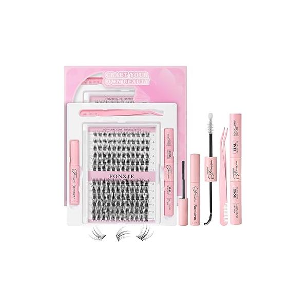 DIY Lash Clusters Kit for At-Home Eyelash Extensions | 240 Cluster Lashes (10mm-18mm) with Glue, Bond Sealer & Tweezers Reusable Extension Natural Volume(W20)