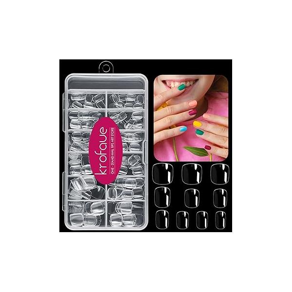 krofaue Kids Short Clear False Nails - 240Pcs Full Cover Press on for Little Girls Children Fake Fingernail Decoration 10 Sizes Soft Gel Nail Tips