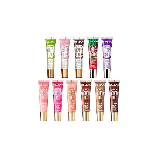 Ruby Kisses Broadway Vita-Lip Clear Lip Gloss (8 Pack), Ultra-Hydrating & Soothing Formula with Vitamins, High-Shine Non-Sticky Finish Balm Mint, Rosehip, Coconut, Mango, Argan, Honey, Shea