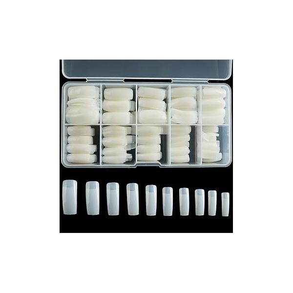Half Cover Acrylic False Nail Tips, 1000PCS Fake Shape Artificial Nails Tips 10 Sizes with Case for Art Salons and Home DIY (Clear+Natural)