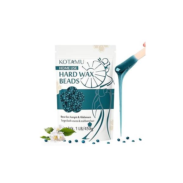 KOTAMU Hard Wax Beads for Hair Removal - 1lb Sensitive Skin Thick Formula Full Body, Face, Chest, Back, Leg, Bikini Brazilian Waxing Refill Women and Men