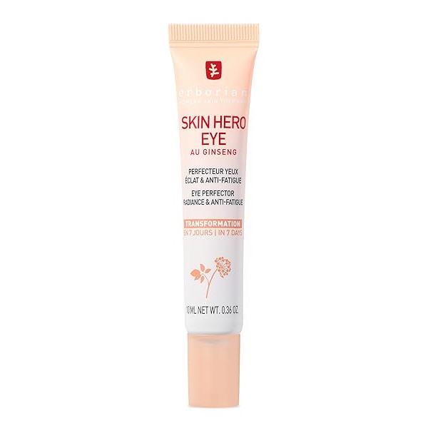 Erborian Skin Hero Eye Cream- Peach Tinted Under Cream Perfector for Dark Circles, Puffiness, Wrinkles & Fine Lines - Hydrating Korean Care with White Ginseng Smooth, Radiant 10 ml
