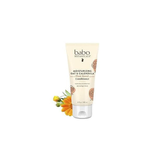 Babo Botanicals Moisturizing Oat & Calendula Conditioner - Silicone-Free For Dry or Sensitive Skin all ages Vegan Lightly Scented
