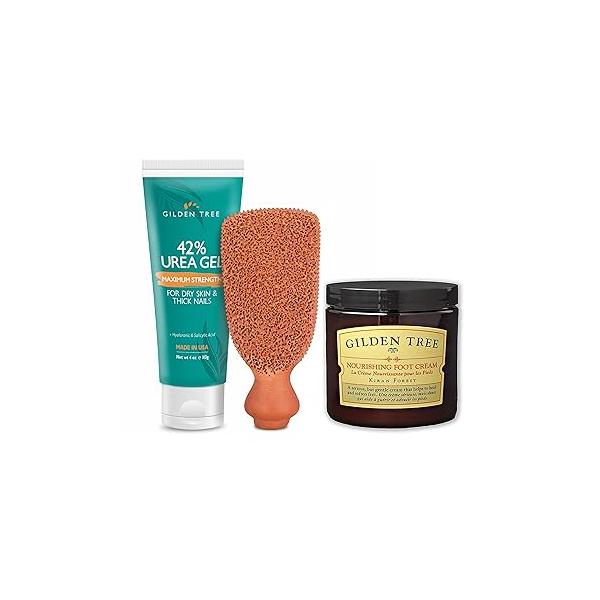 GILDEN TREE Nourishing Foot Cream + Max Strength 42% Urea Gel Scrubber Bundle