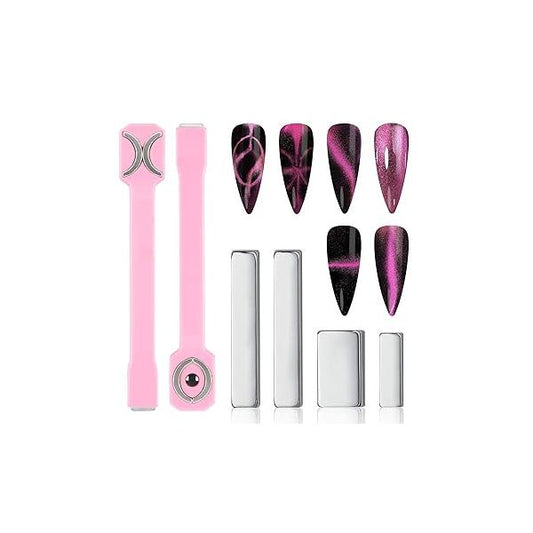 47Pcs Cat Eye Nail Magnet Kit, Square & Beads Nails, Strong Magnetic Set, DIY Home Salon Studio
