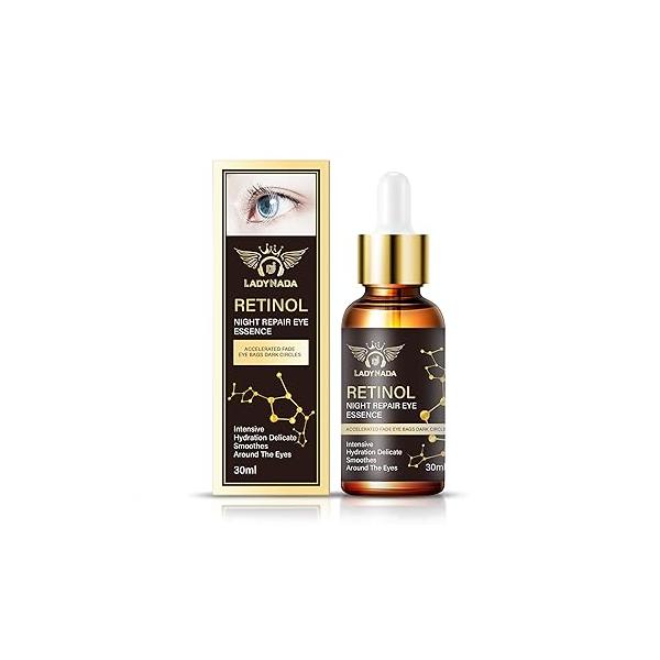 LADY NADA Retinol Eye Serum - Anti-Aging Night Treatment with Collagen, Vitamin E & Natural Extracts Brightens Dark Circles, Smooths Fine Lines 1.0 fl oz