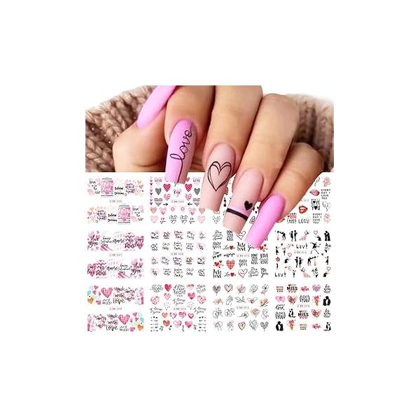 Valentine's Day Nail Art Stickers Decals Exquisite Luxury Water Transfer Love Sexy Lip Print Letters Supplies Design Sticker for Women Acrylic Decorations 12 PCS