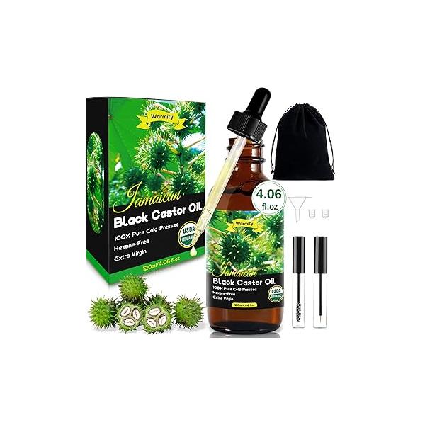 Jamaican Black Castor Oil - Organic Cold Pressed in Unrefined Glass Bottles for Hair Growth, Eyebrow Nourishment, Skin Care,and Belly Fat