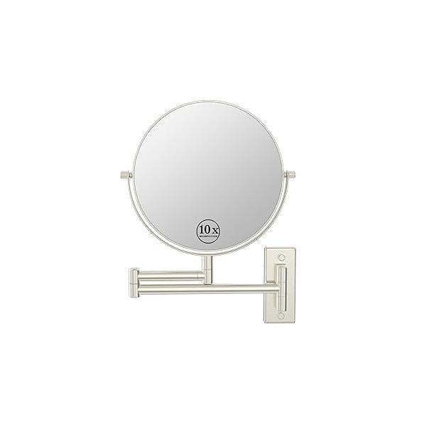 Wall Mounted Makeup Mirror, 1x/10x Double-Side Magnifying Mirror 8 Inch Vanity 360° Extendable Arm Bathroom for or Shaving Nickel