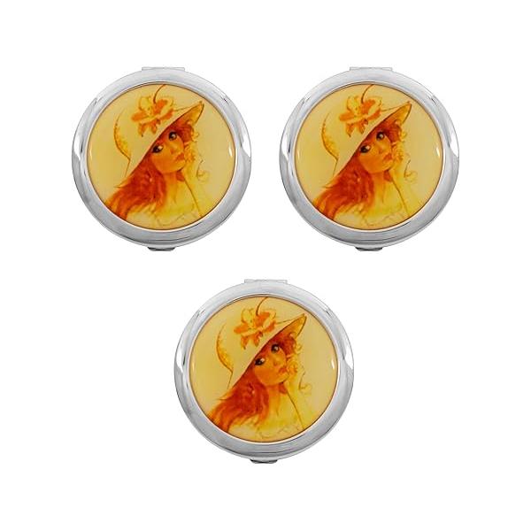 Stephanie Imports Set of 3 Double Sided Magnifying Round Compact Mirrors with Printed Insert (Gatsby Floral Headband)
