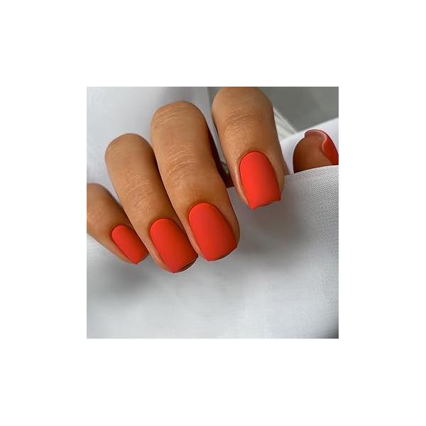 24 Pcs Short Press On Square Shape Matte Glue Solid Color Acrylic False Full Cover Stick Reusable Artificial DIY Nail Decorations (Style 8)