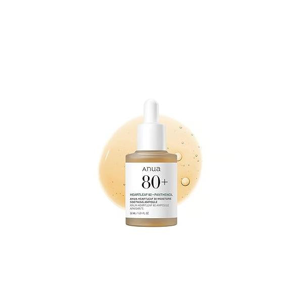 Anua Heartleaf 80 Soothing Ampoule, Hydration Facial Serum for Glass Skin, Panthenol, Hyaluronic Acid, Non-Greasy, Gentle Formula, Lightweight Essence, Vegan, Korean Skin Care, 30ml/1.01 fl.oz