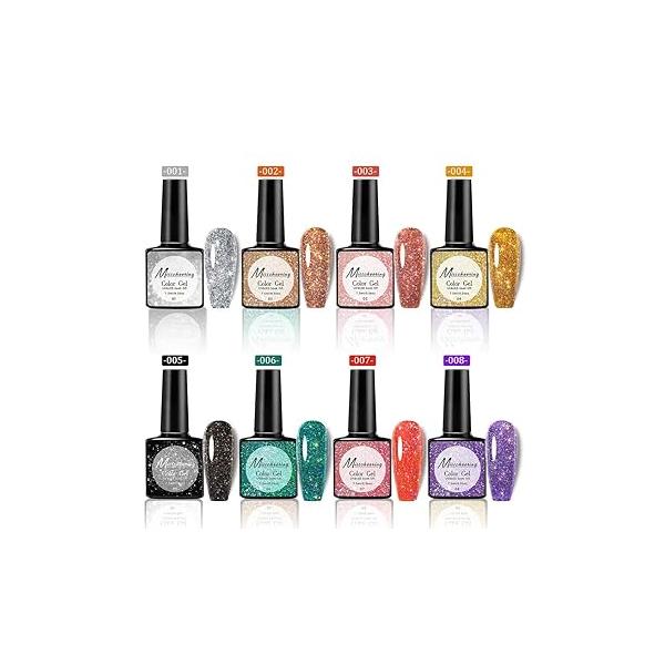 Holographic Nails,Nail Glitter Powder,Bursting Nail Glue Crystal Rhinestone Reflective Shimmer Salon Fake Nails Colorful Exquisite Decoration