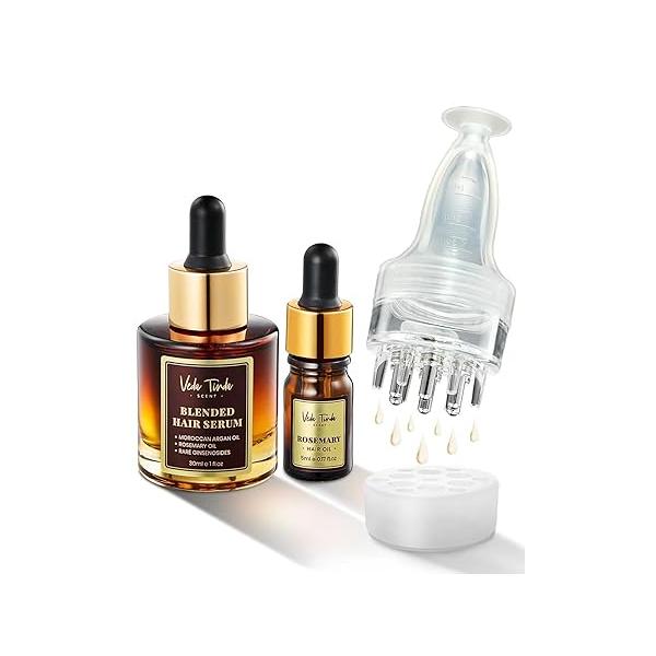 Hair Serum Applicator & Rosemary Oil Moroccan Argan Oil, Scalp Massager for Growth, Care Essential Set Men and Women