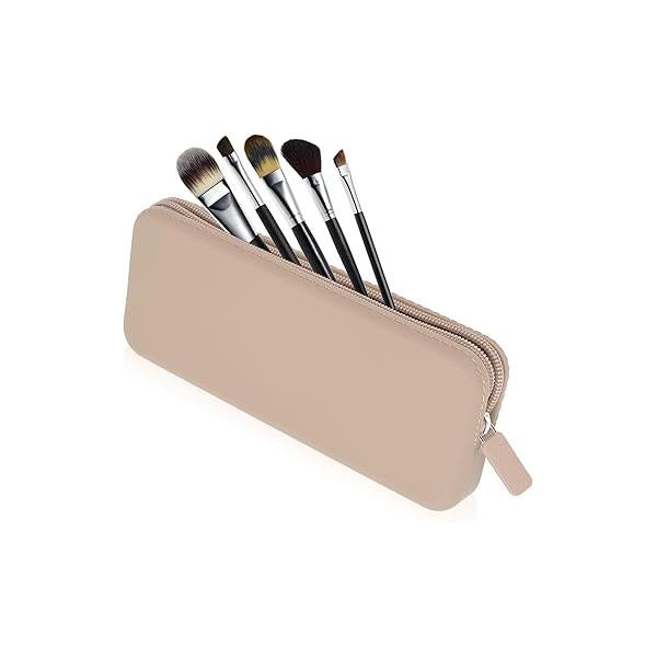 Sakolla Travel Makeup Brush Holder, Silicone Bag with Zipper Closure, Brushes Organizer Case Washable Pouch Holder for Daily, Work, Essentials (Pink)