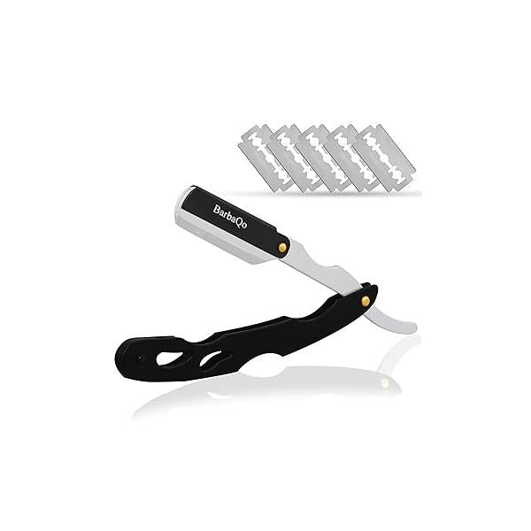 Straight Razor - Razors for Men, BarbaQo Professional Barber with 10 Sinlge Blades, 100% Stainless Steel Close Shaving