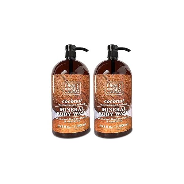 Dead Sea Collection Coconut Body Wash for Women and Men - with Pure Minerals Oil Cleanses Moisturizes Skin Pack of 2 (67.6 fl. oz)