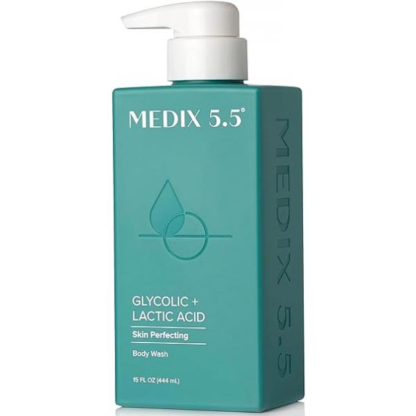 Medix 5.5 Glycolic Acid + Lactic Exfoliating Body Wash Gel | KP Bump Eraser AHA Exfoliant Skin Care Cleanser Keratosis Pilaris & Acne Anti Aging Foaming Face Wash, 15 Fl Oz
