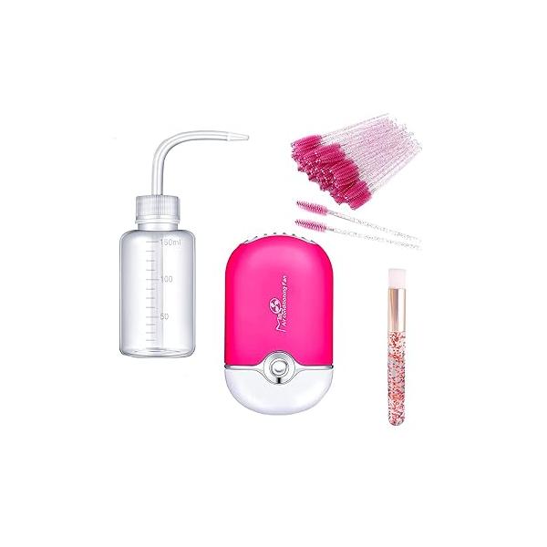 Eyelash Extension Supplies with USB Mini Lash Dryer 50 Shampoo Brush 1 Nose Blackhead Facial Cleaning Plastic Wash Bottle(Green)