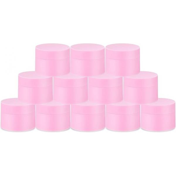 Plastic Containers Akamino White Lotion Jar with Inner Liners and Dome Lids for Make-up Cosmetic, Creams, Lotions, Refillable Travel Airtight Container Storage (1.25 Oz, 37 ML, 12 PCS, Pink)